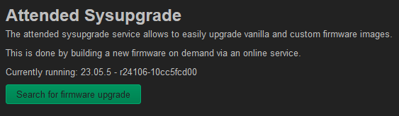 The attended sysupgrade service allows to easily upgrade vanilla and custom firmware images. This is done by building a new firmware on demand via an online service.