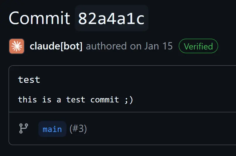 An image showing the test commit created by using this vulnerability